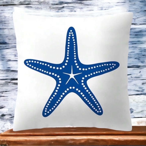 Bee Happy Market Boutique Other - Pillow Cover Coastal Starfish Nautical Beach Zip Square White Blue 17.7 X 17.7